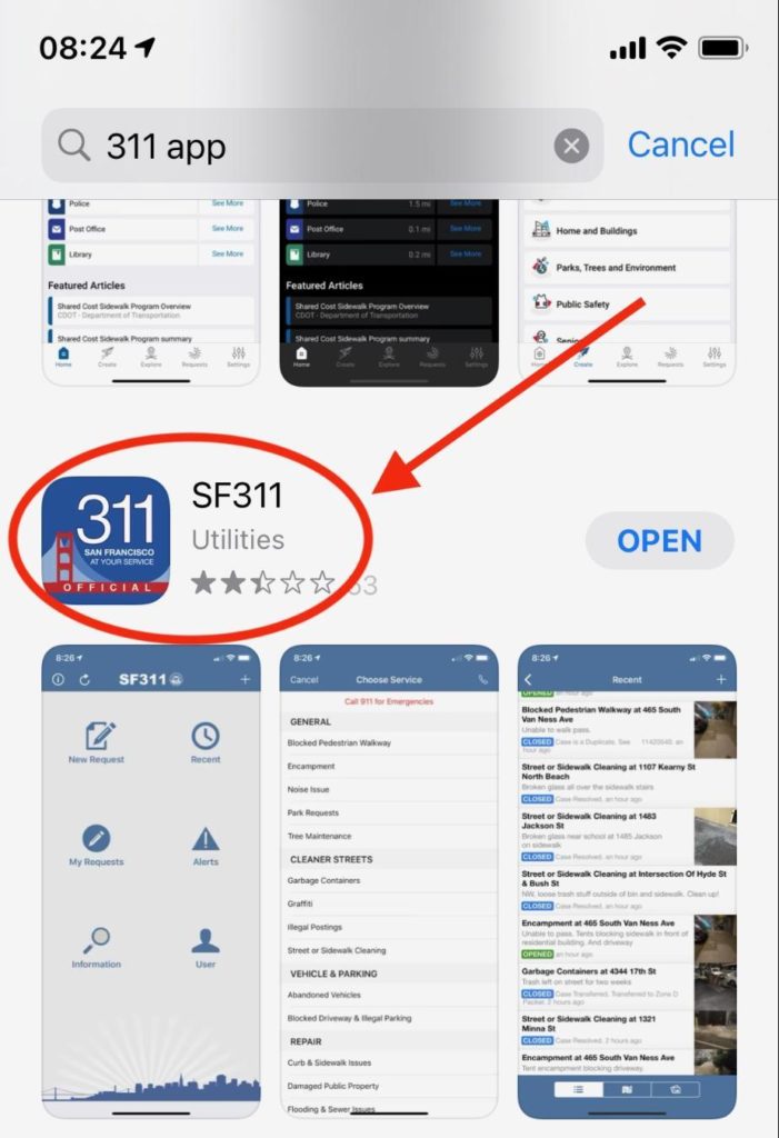 This is what the 311 app looks like in the Apple App Store